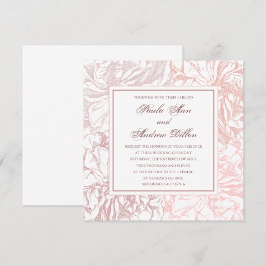 Antiek Roos Uitnodiging (Voorkant / Achterkant)