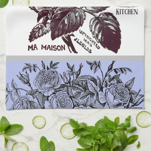 Antiek Roos - Uw keuze voor tekst met periwinkle Theedoek (Gevouwen)