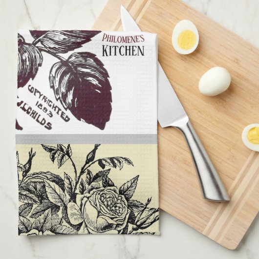 Antiek Roos - Uw keuze voor tekst Theedoek (Quarter Fold)