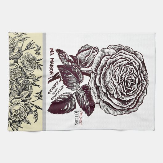 Antiek Roos - Uw keuze voor tekst Theedoek (Horizontaal)