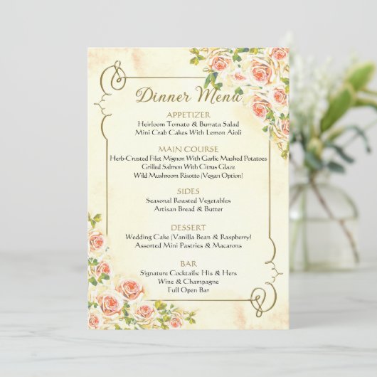 Antiek Roos Wedding Menu 5 x 7 (Staand voorkant)
