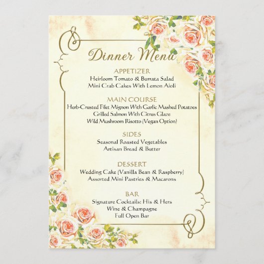 Antiek Roos Wedding Menu 5 x 7 (Voorkant)