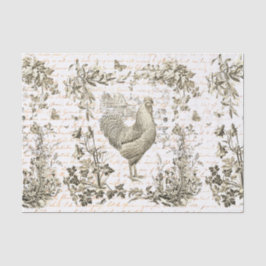 Antiek Rooster Beige Bloemen Script Tissuepapier