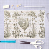 Antiek  Rooster Beige Bloemen Script Tissuepapier (Craft)