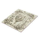 Antiek Rooster Beige Toile Bloemen Script Tegeltje (Zijkant)