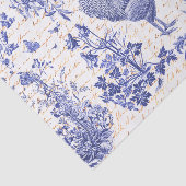 Antiek  Rooster Blauw Toile Bloemen Script Tissuepapier (Detail)
