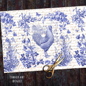 Antiek  Rooster Blauw Toile Bloemen Script Tissuepapier