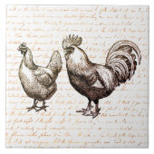 Antiek  Rooster Chicken Red Script Tegeltje (Voorkant)