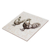 Antiek Rooster Chicken Red Script Tegeltje (Zijkant)