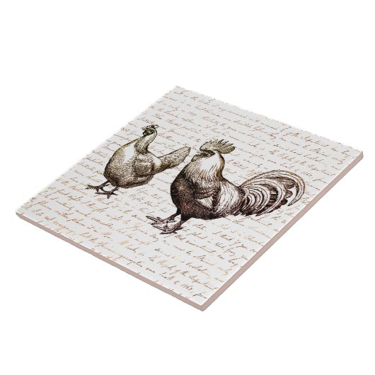 Antiek  Rooster Chicken Red Script Tegeltje (Zijkant)