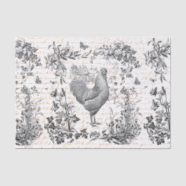 Antiek Rooster Grijs Bloemen Script Tissuepapier