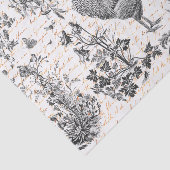 Antiek Rooster Grijs Bloemen Script Tissuepapier (Detail)