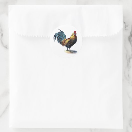 Antiek  Rooster-leder Ronde Sticker (Tas)