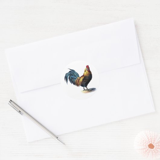 Antiek  Rooster-leder Ronde Sticker (Envelop)
