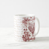 Antiek  Rooster Red Toile Bloemen Script Koffiemok (Voorkant rechts)