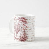 Antiek  Rooster Red Toile Bloemen Script Koffiemok (Voorkant links)