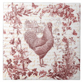 Antiek  Rooster Red Toile Bloemen Script Tegeltje (Voorkant)