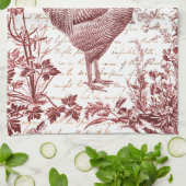 Antiek  Rooster Red Toile Bloemen Script Theedoek (Gevouwen)