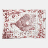 Antiek  Rooster Red Toile Bloemen Script Theedoek (Horizontaal)