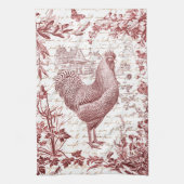 Antiek  Rooster Red Toile Bloemen Script Theedoek (Verticaal)