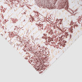 Antiek Rooster Red Toile Bloemen Script Tissuepapier (Detail)