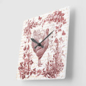 Antiek Rooster Red Toile Bloemen Script Vierkante Klok (Hoek)