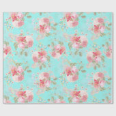 Antiek Rose Boeketten van Redouté op blauw Cadeaupapier (Vlak)