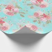 Antiek Rose Boeketten van Redouté op blauw Cadeaupapier (Hoek)