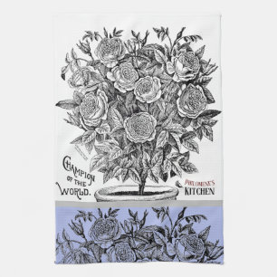 Antiek Rosebush - Uw keuze voor tekst Periwinkle Theedoek