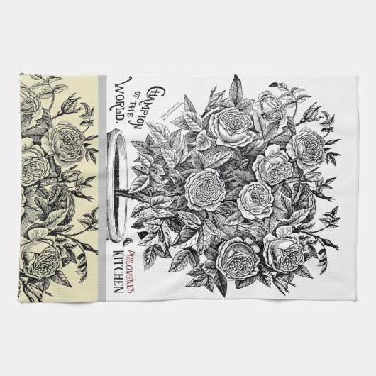 Antiek rosebush - Uw keuze voor tekst Theedoek (Horizontaal)