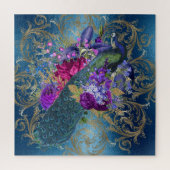 Antiek Royal Blue en Blauwgroen Peacock Gold Legpuzzel (Verticaal)