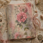 Antiek roze bloemig, Ephemera, Script Decoupage Tissuepapier