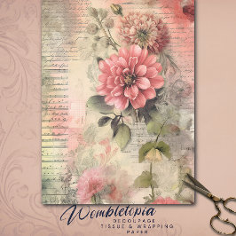 Antiek roze bloemig, Ephemera, Script Decoupage Tissuepapier