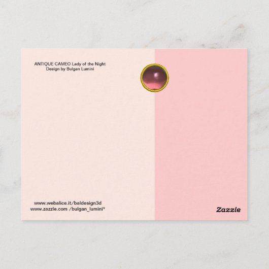 ANTIEK ROZE CAMEO, MAANDAME VAN DE NACHT MET UIL BRIEFKAART (Achterkant)