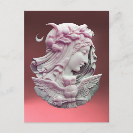 ANTIEK ROZE CAMEO, MAANDAME VAN DE NACHT MET UIL BRIEFKAART (Voorkant)