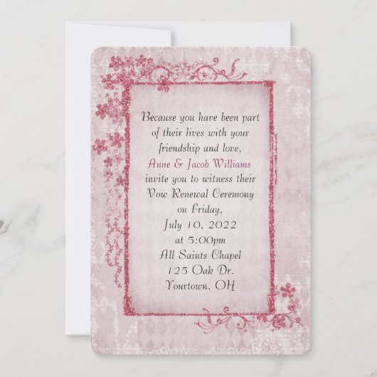 antiek roze glitterbloem lijst voor hernieuwing va kaart (Voorkant)