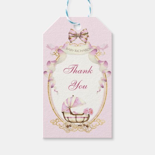 Antiek roze goudRozen Gingham Cadeaulabel (Voorkant)