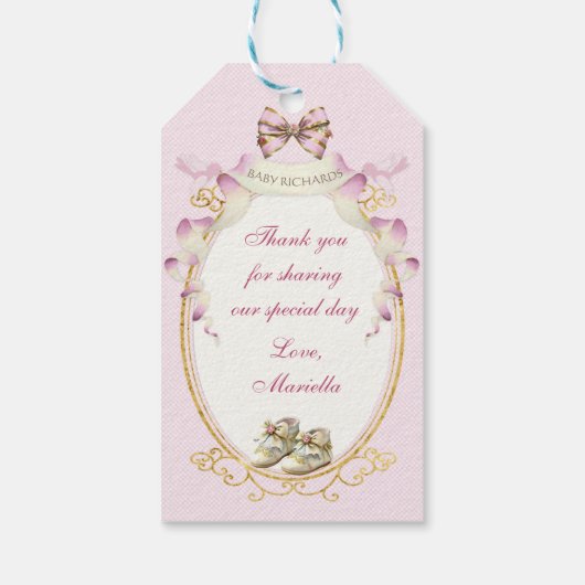 Antiek roze goudRozen Gingham Cadeaulabel (Achterkant)