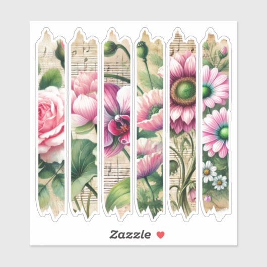 Antiek Roze & Groene Bloemen Washi Tape Scrapbook Sticker (Vel)