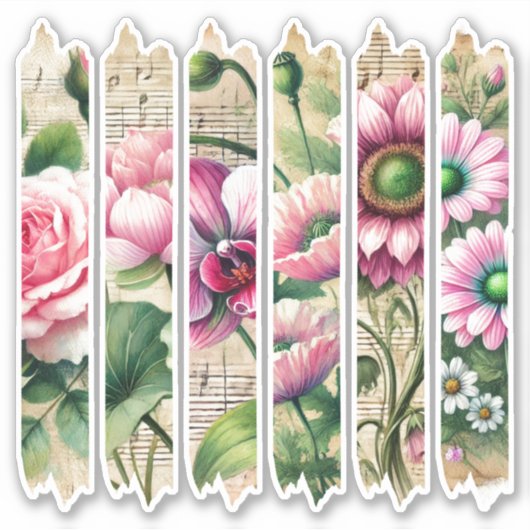 Antiek Roze & Groene Bloemen Washi Tape Scrapbook Sticker (Voorkant)