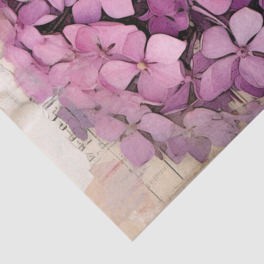 Antiek Roze Hydrangea Ephemera Script Decoupage Tissuepapier (Detail)