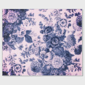 Antiek Roze Indigo Blauwe  Floral Toile Cadeaupapier (Vlak)