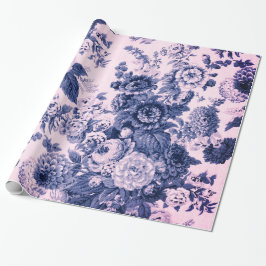 Antiek Roze Indigo Blauwe  Floral Toile Cadeaupapier