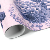 Antiek Roze Indigo Blauwe  Floral Toile Cadeaupapier (Rol Hoek)