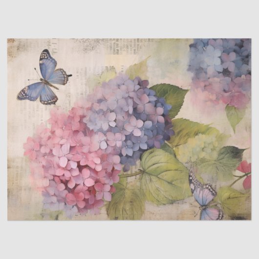 Antiek Roze Paarse Hydrangea Ephemera Decoupage Tissuepapier (Voorkant)