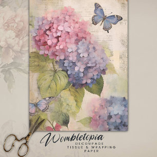 Antiek Roze Paarse Hydrangea Ephemera Decoupage Tissuepapier