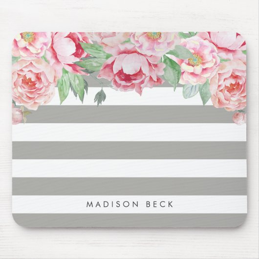 Antiek roze pony en Greige Taupe Stripe Muismat (Voorkant)