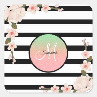 Antiek-roze pony- en houtsteenband vierkante sticker
