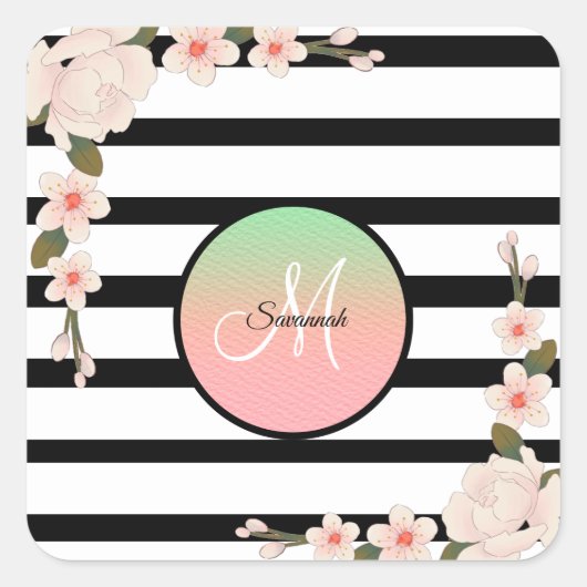 Antiek-roze pony- en houtsteenband vierkante sticker (Voorkant)