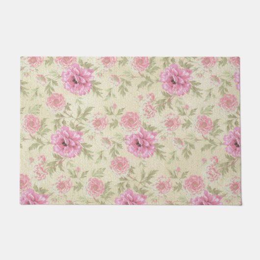  Antiek Roze Roze Floral botanisch Deurmat (Voorkant)
